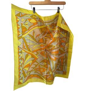Vintage 70s Mod Abstract Print Scarf Yellow Orange Mustard